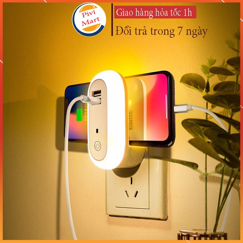 Đèn ngủ điều khiển từ xa,đèn ngủ thông minh ánh sáng dịu nhẹ cho bé,10 cấp độ sáng,hẹn giờ,có cổng sạc nhanh điện thoại