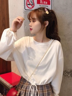 Croptop Trơn Tay Dài Rút Dây
