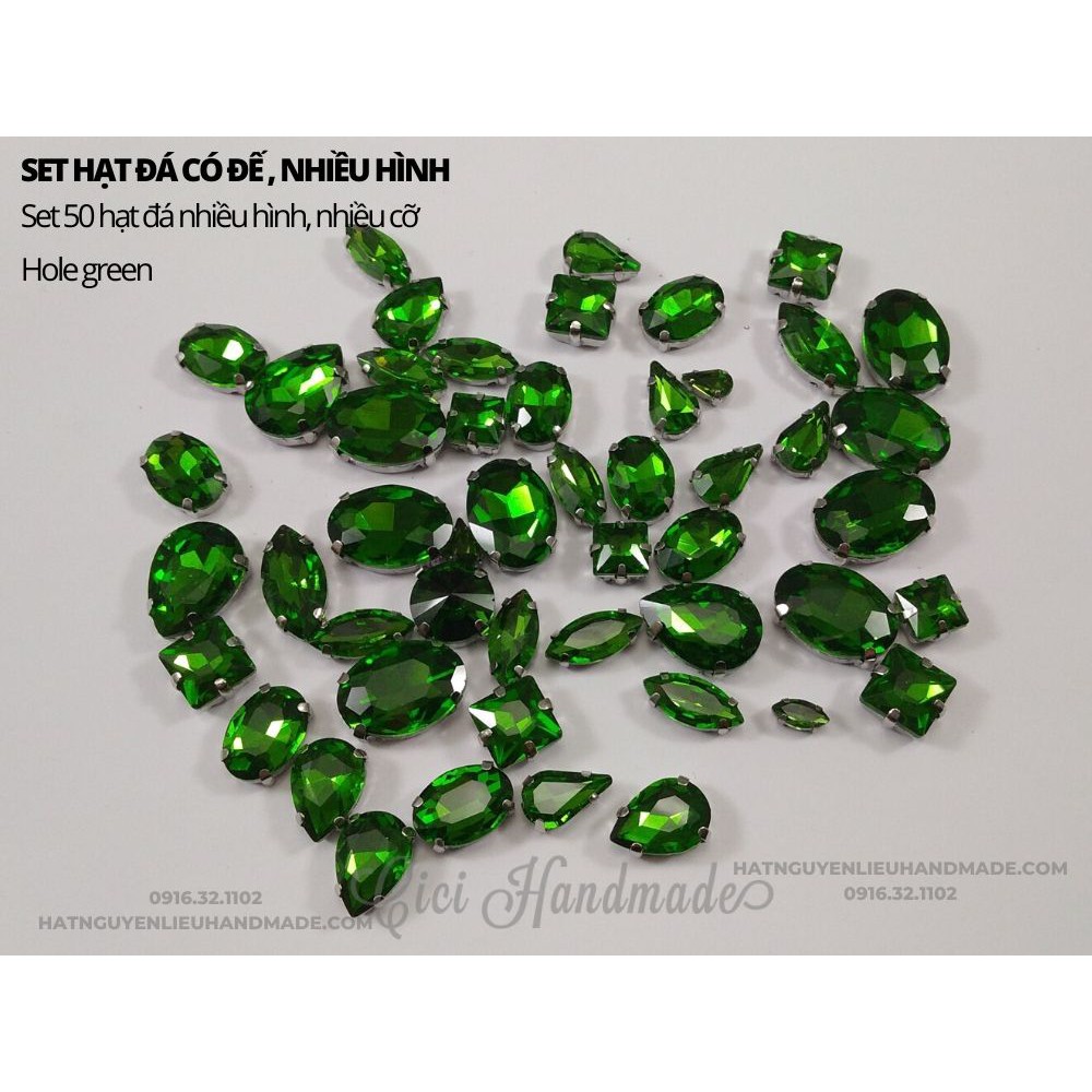 Set 50 hạt đá đế lỗ khâu, nhiều hình, nhiều cỡ ngẫu nhiên Cici Handmade chuyên hạt đá hạt pha lê hạt cườm hạt trang sức
