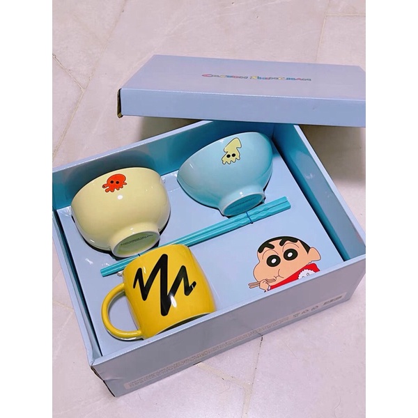 Bộ bát đũa gốm sứ 4 món giống Shin Cậu Bé Bút Chì