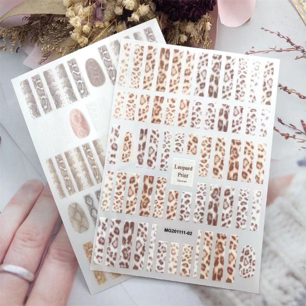 Miếng Dán Trang Trí Móng Tay Nghệ Thuật 3D Họa Tiết Da Báo Màu Đen Cổ Điển Chống Thấm Nước