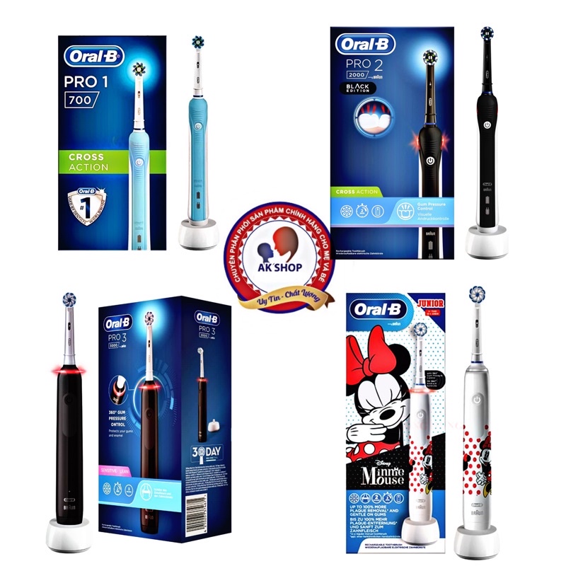 [Mã 255FMCGSALE giảm 8% đơn 500K] Bàn chải điện oral-b Pro 2 2000s Pro 3 3000, Pro 1 700 Oral b chính hãng made in Đức