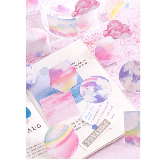 Hộp 46 Sticker Dán Hình Màu Hồng Gradient Box Sticker ST433