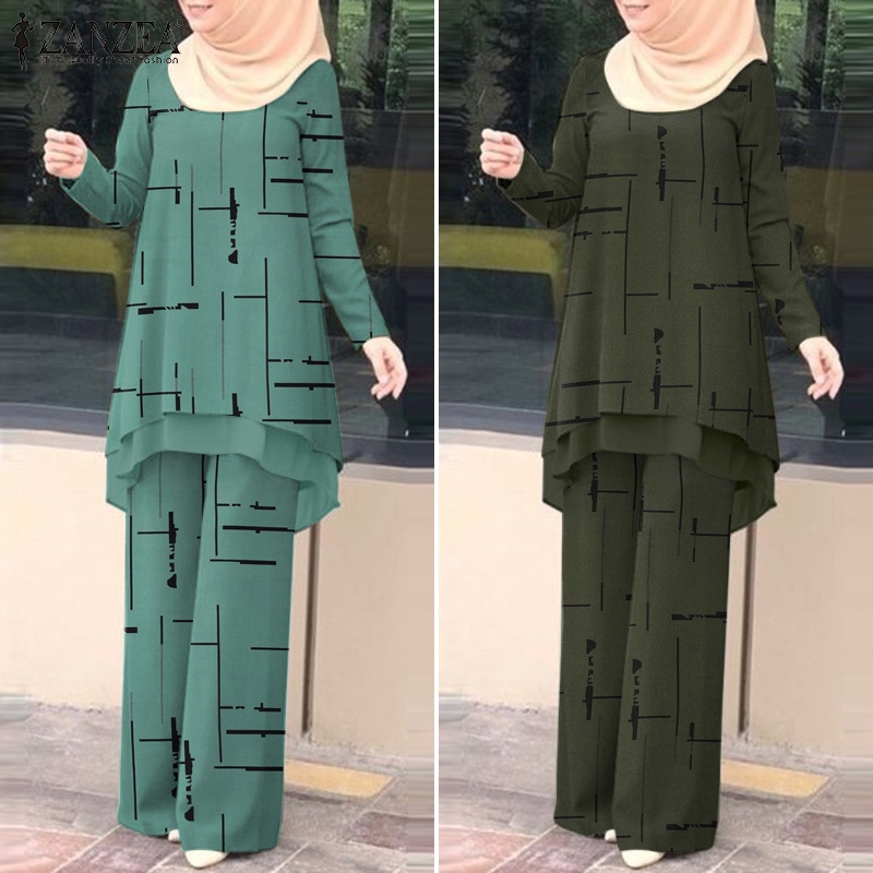 Zanzea Set Đồ Hồi Giáo Hai Lớp Tay Dài Họa Tiết Sọc Thời Trang Dành Cho Nữ