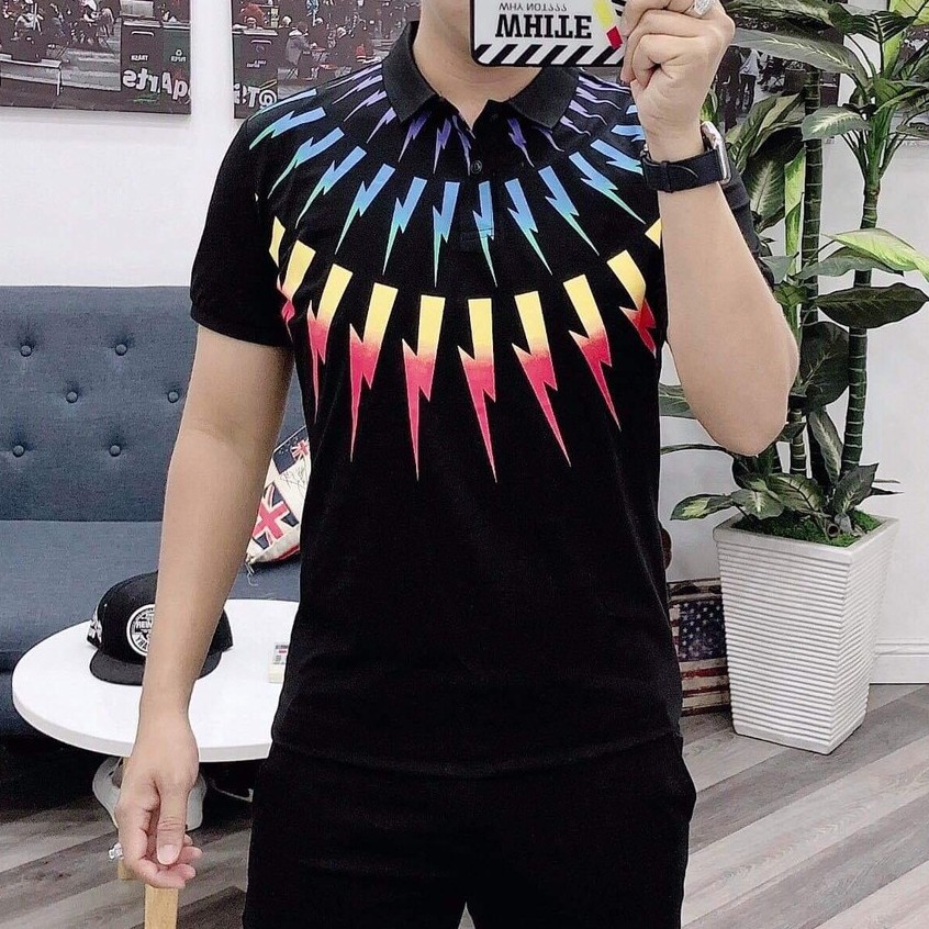 Áo Thun Nam cổ bẻ phối vai vá vải  ngắn tay hoa văn trẻ trung ✨ | BigBuy360 - bigbuy360.vn