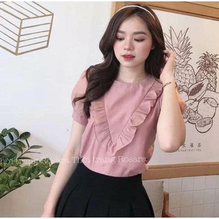 áo sơ mi nữ🏵y hình🏵áo kiểu nữ dáng suông phối bèo đẹp