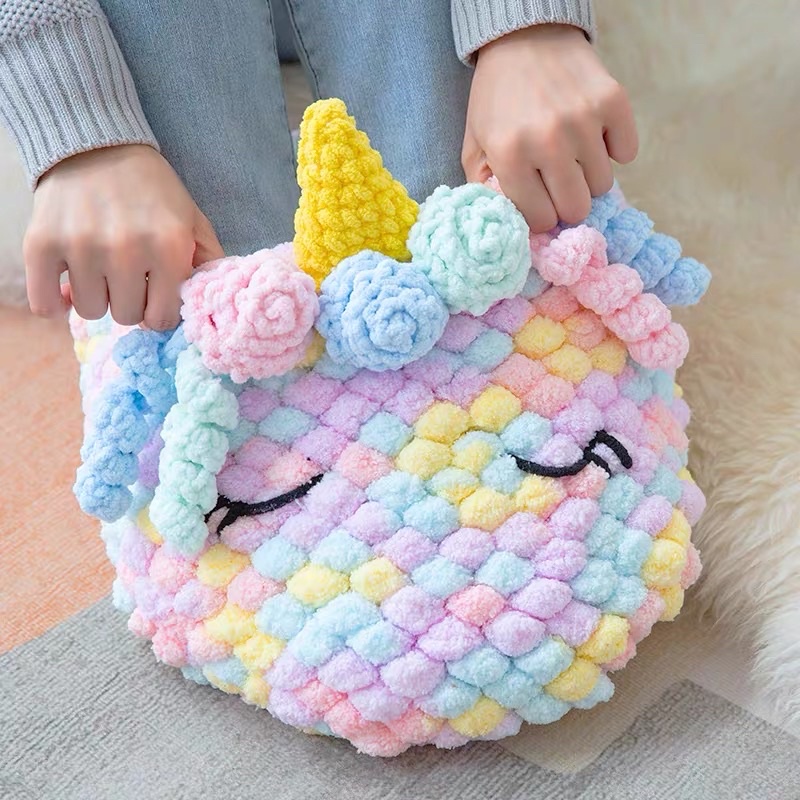 HOT TREND Len bông bi đan móc túi, thảm, chăn