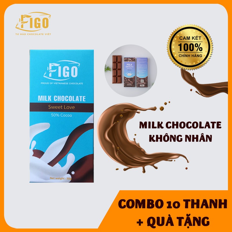 [Chính hãng] Socola sữa 50% Cacao hiệu ChocolateFigo | Milk Chocolate Thanh 50gr ĂN LÀ NGHỀN, đậm đà vị socola đắng béo