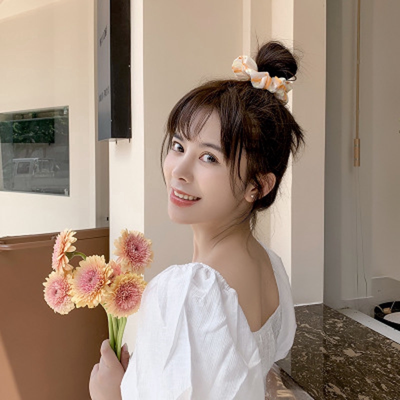 Dây buộc tóc cao su ruột lớn co giãn phối vải lưới chiffon màu cầu vồng xinh xắn cho nữ