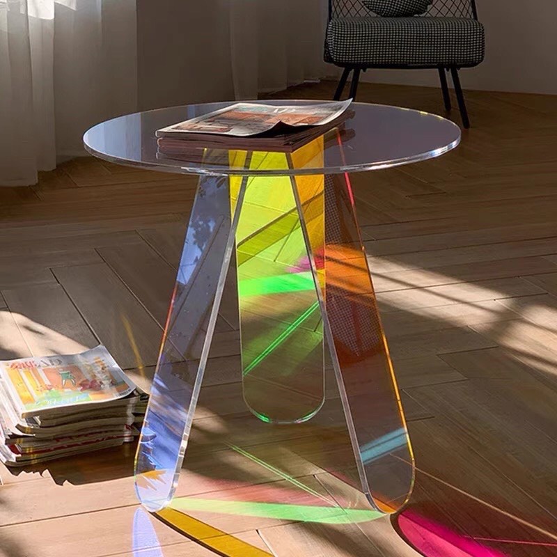 Bàn hologram hàn quốc cao cấp , bàn nhựa Acrylic màu 7 sắc cầu vòng Decor sudio/cà phê/