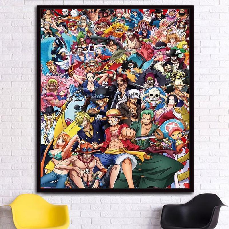 One Piece Family Portrait tự làm tranh sơn dầu kỹ thuật số hoạt hình giải nén vẽ tay quả trám Bức trang trí màu