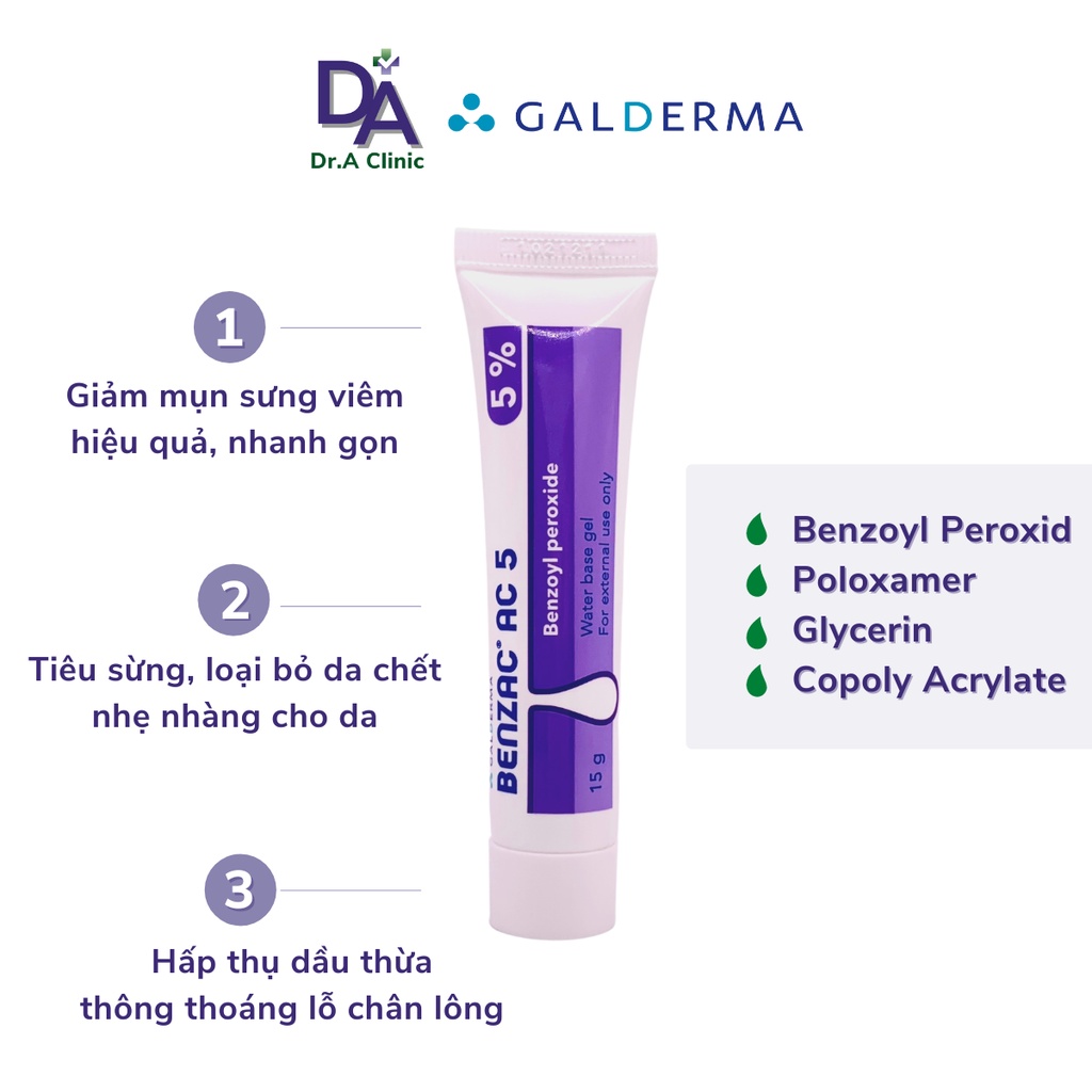 Chấm Mụn Benzac Benzoyl Peroxide (BPO) 2.5% và 5% Dr.A giúp xẹp mụn cấp tốc, giảm viêm sưng đỏ nhanh gọn