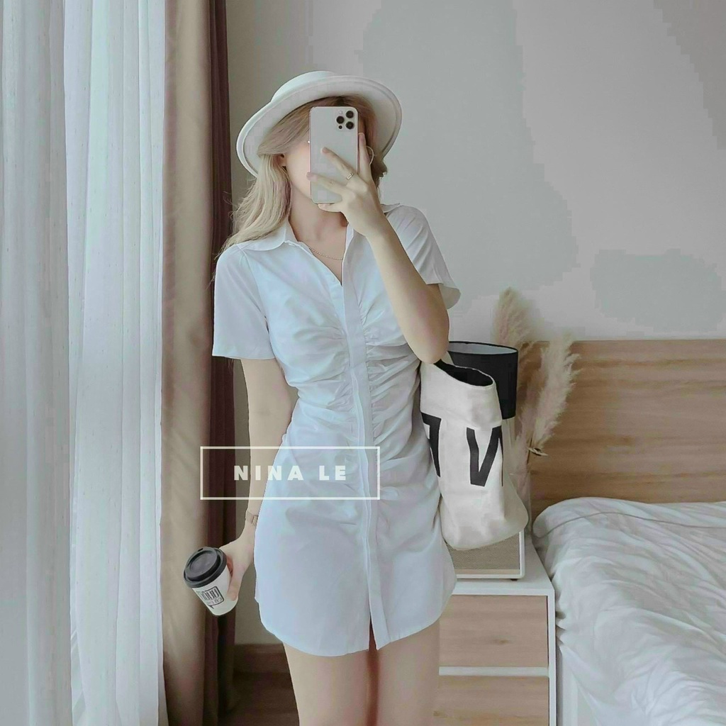 (Sale FreeShip) Đầm sơ mi nhún ,đầm nữ đi chơi thiết kế nhún mặc siêu tôn dáng,chất siu cao cấp hàng chuẩn shop