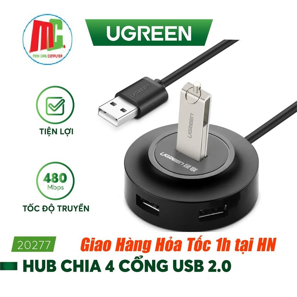 Bộ Chia USB 4 Cổng UGREEN 20277- Hub USB 2.0 - Hàng Chính Hãng