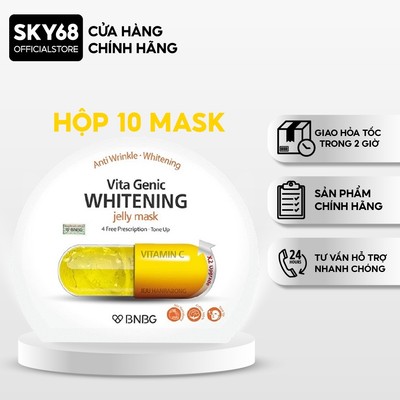 [BẢN VIỆT] Combo 10 Mặt nạ giấy dưỡng da trắng sáng, đều màu BNBG Vita Genic Whitening Jelly Mask (Vitamin C) 30mlx10