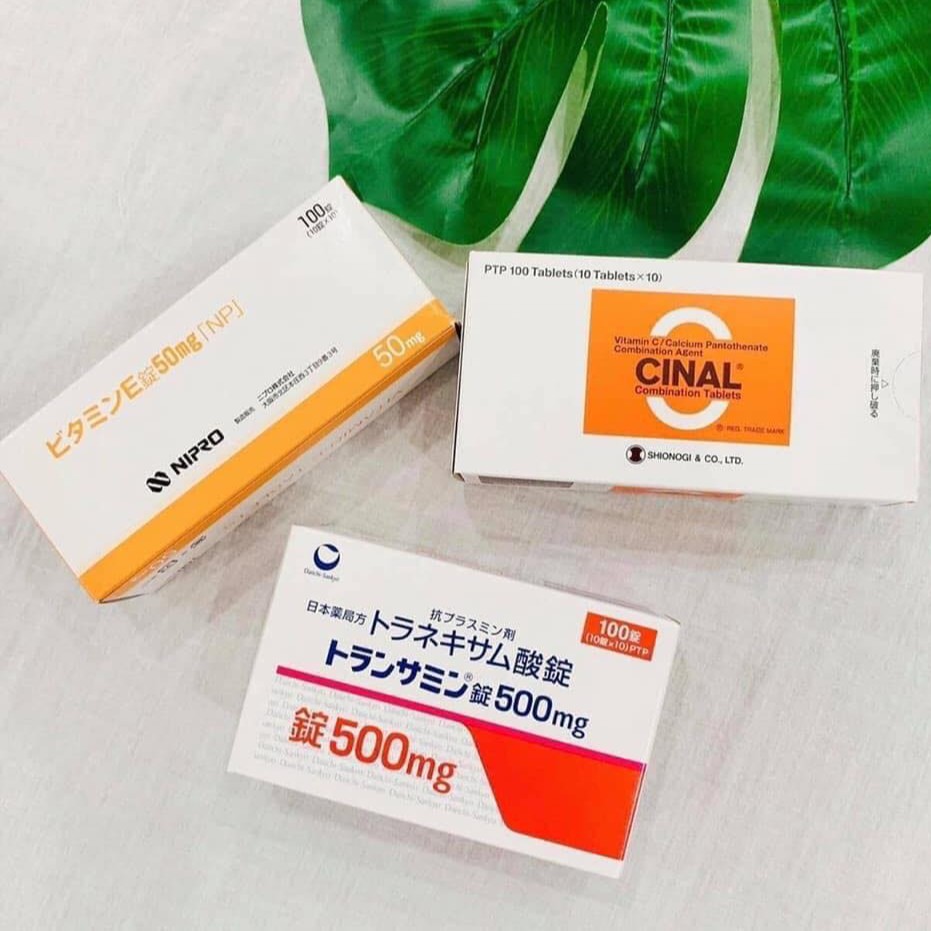 COMBO Giảm Nám, Trắng Da Kê Đơn Bệnh Viên Nhật Bản - Transamin 500mg, Cinal C, Vitamin E - mrtrieu1102