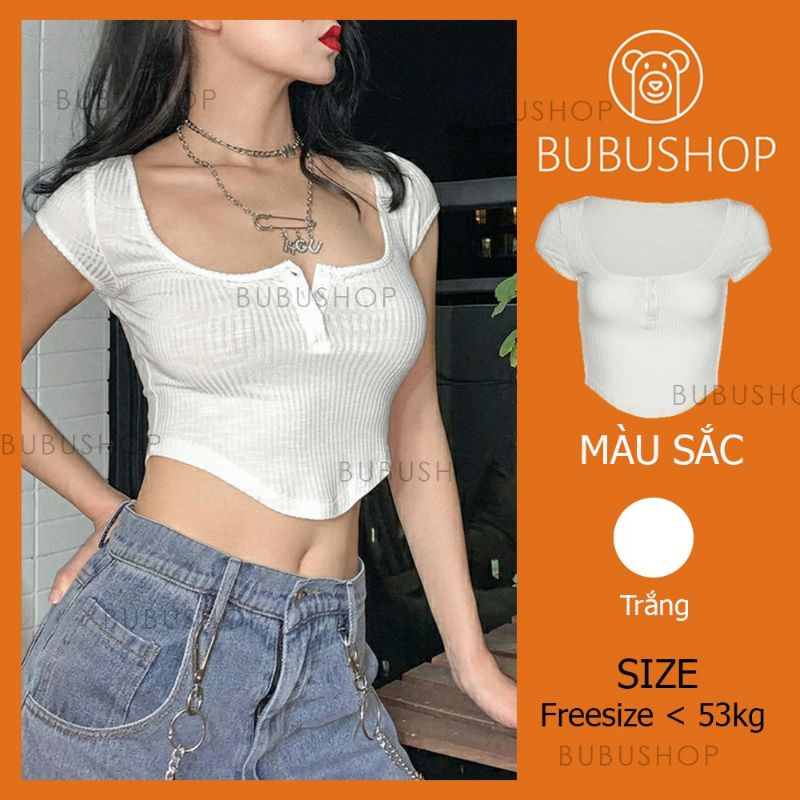 Áo croptop ngắn tay cổ chữ U thời trang gợi cảm cho nữ, áo thun nữ A08 BUBUSHOP