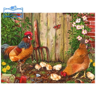 Bộ tranh đính đá tự làm họa tiết gia đình gà con xinh xắn dùng để trang trí nội thất