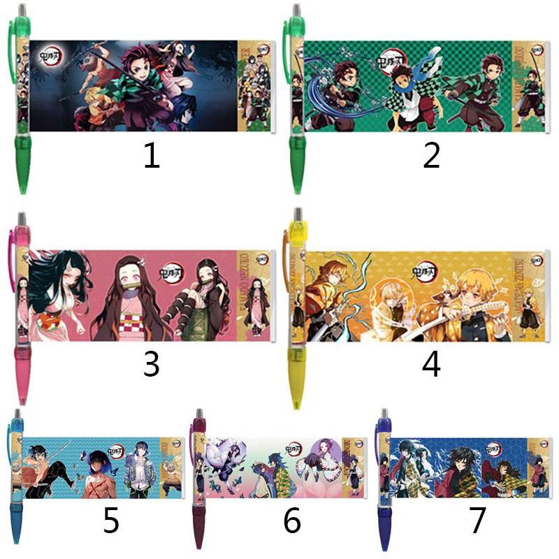 Bút bi bấm nhiều hình dễ thương mực đen New Demon Slayer Kimetsu No Yaiba Tanjirou Nezuko Kochou Shinobu Agatsuma Zenitsu 0.7mm Ballpoint Pen Press Style Ball Pens For School Office Stationery kids gift
