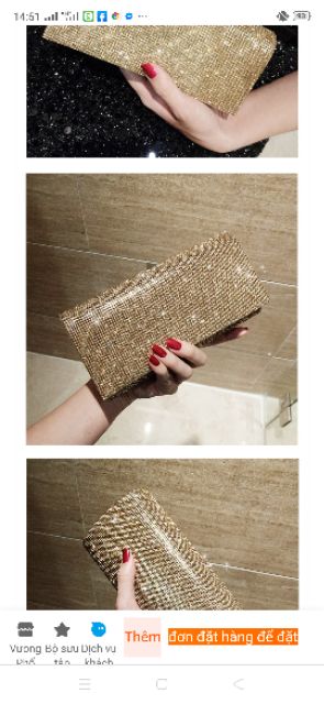 ( SẴN HÀNG) Ví cầm tay dự tiệc clutch dự tiệc đính đá sang chảnh