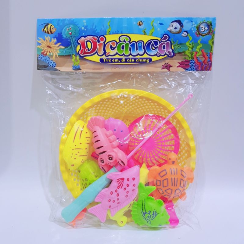 Rổ đồ chơi câu cá nam châm cần rút, tay quay (chọn mẫu)