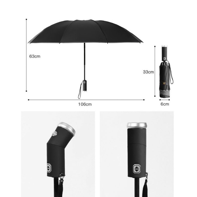 Ô dù tự động chống tia UV có đèn pin led siêu sáng, viền phản quang ban đêm cao cấp