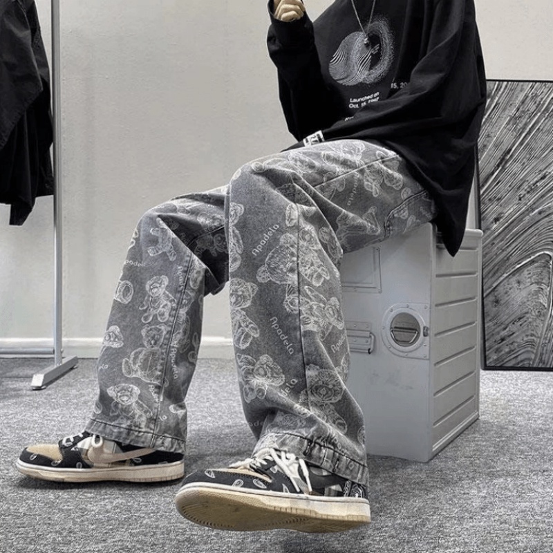 Quần Jean Dài Oversize Chống Mài Mòn Phong Cách Hip Hop Đường Phố Hàn Quốc Cá Tính Cho Nam Size S-3XL