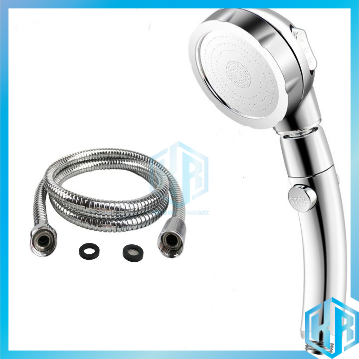 Tay sen tắm tăng áp mạ bạc cao cấp xoay 360 độ và 3 chế độ nước tặng kèm dây cấp nước inox - QM047