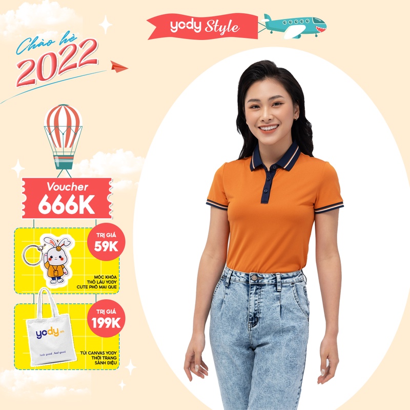 Áo polo nữ YODY coolmax cổ bo phối màu, trẻ trung, thoáng mát -  APN5304