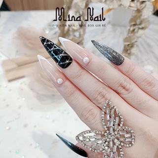 Nail box đen thạch mắt mèo kim cương móng úp thiết kế đo size theo yêu cầu nb075 180
