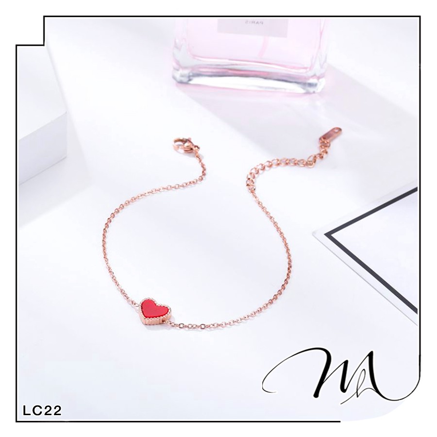 Lắc chân nữ Titan không gỉ hình trái tim 2 mặt đen đỏ dễ thương - LC22