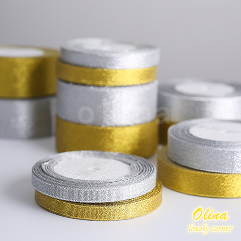 Cuộn Dây Ruy Băng 22Mút 6mm-50mm Màu Vàng Kim/Bạc Dùng Để Gói Quà