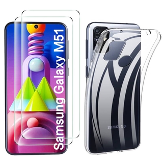 Dán kính cường lực Samsung Galaxy M51 9H chống xước + Ốp lưng chống rơi silicon TPU trong suốt