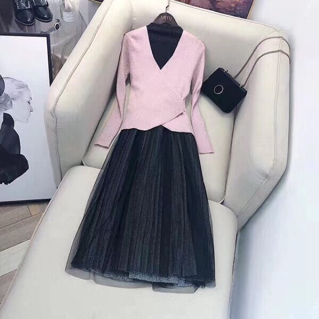 Váy bầu mùa đông thời trang Aidenshop Đầm len bầu thiết kế công sở sang chảnh