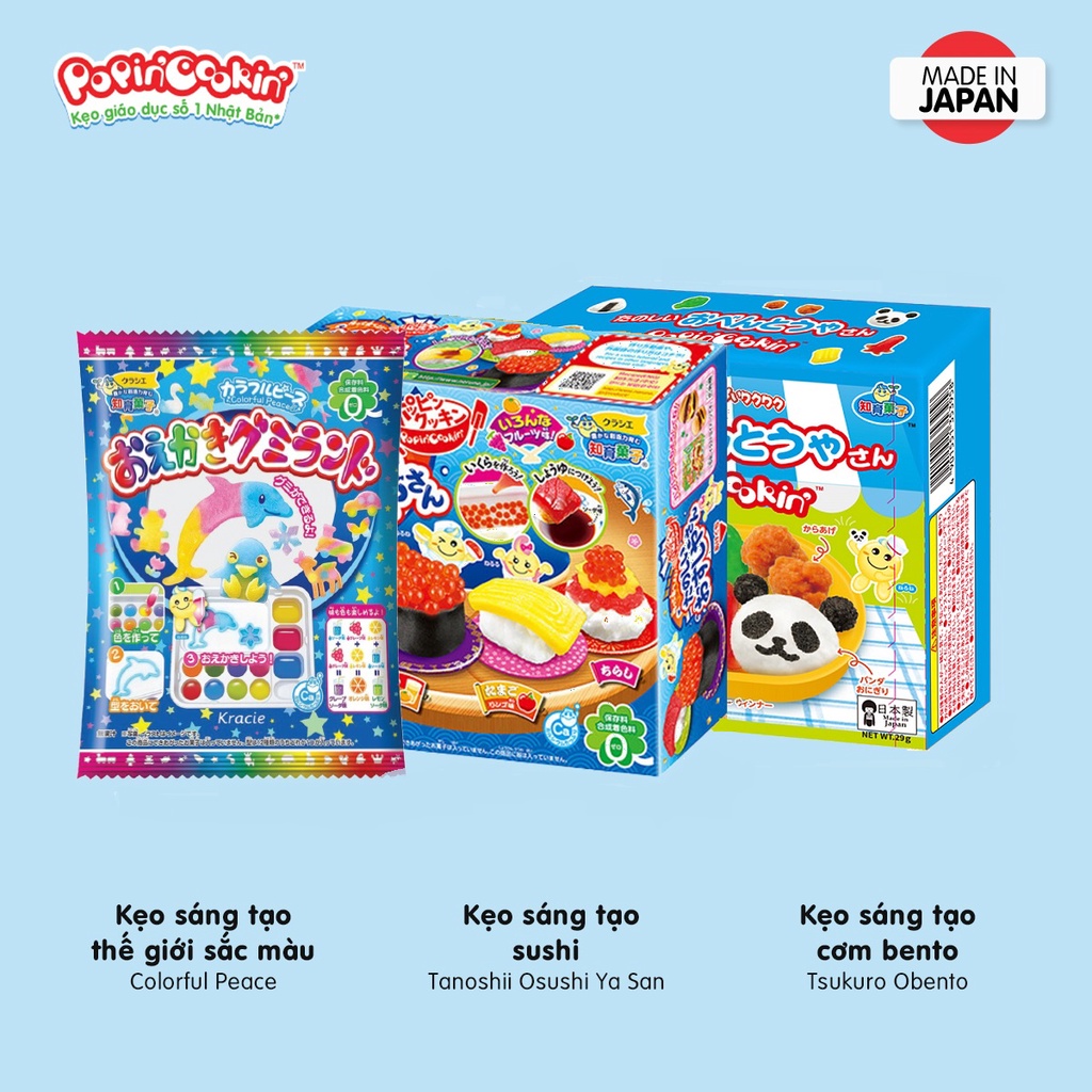 Combo 3 hộp kẹo Popin Cookin đồ chơi sáng tạo ăn được : Sắc Màu + Sushi + Cơm Bento chính hãng [Popin Cookin]