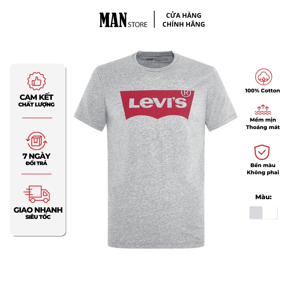 Áo thun nam cổ tròn Levi's in trước ngực, áo thun nam basic, tay ngắn, vải cotton thoáng mát