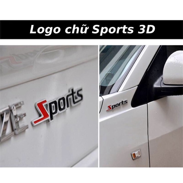 Logo chữ kim loại SPORTS 3D trang trí xe hơi ô tô 11,5x1,3 cm