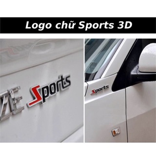 Logo SPORTS kim loại 3D trang trí xe hơi ô tô 11,5x1,3 cm