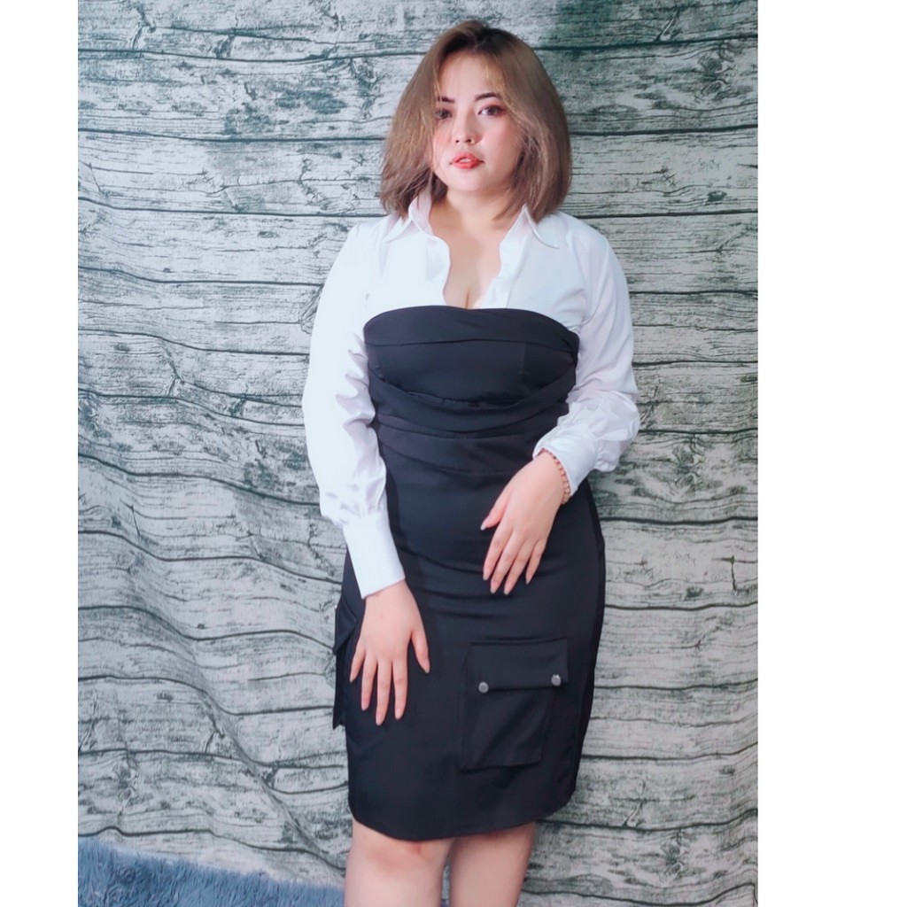 Đầm Váy Bigsize 60-100 Kg Set Đầm Phối Áo Sơ Mi S247 A | BigBuy360 - bigbuy360.vn