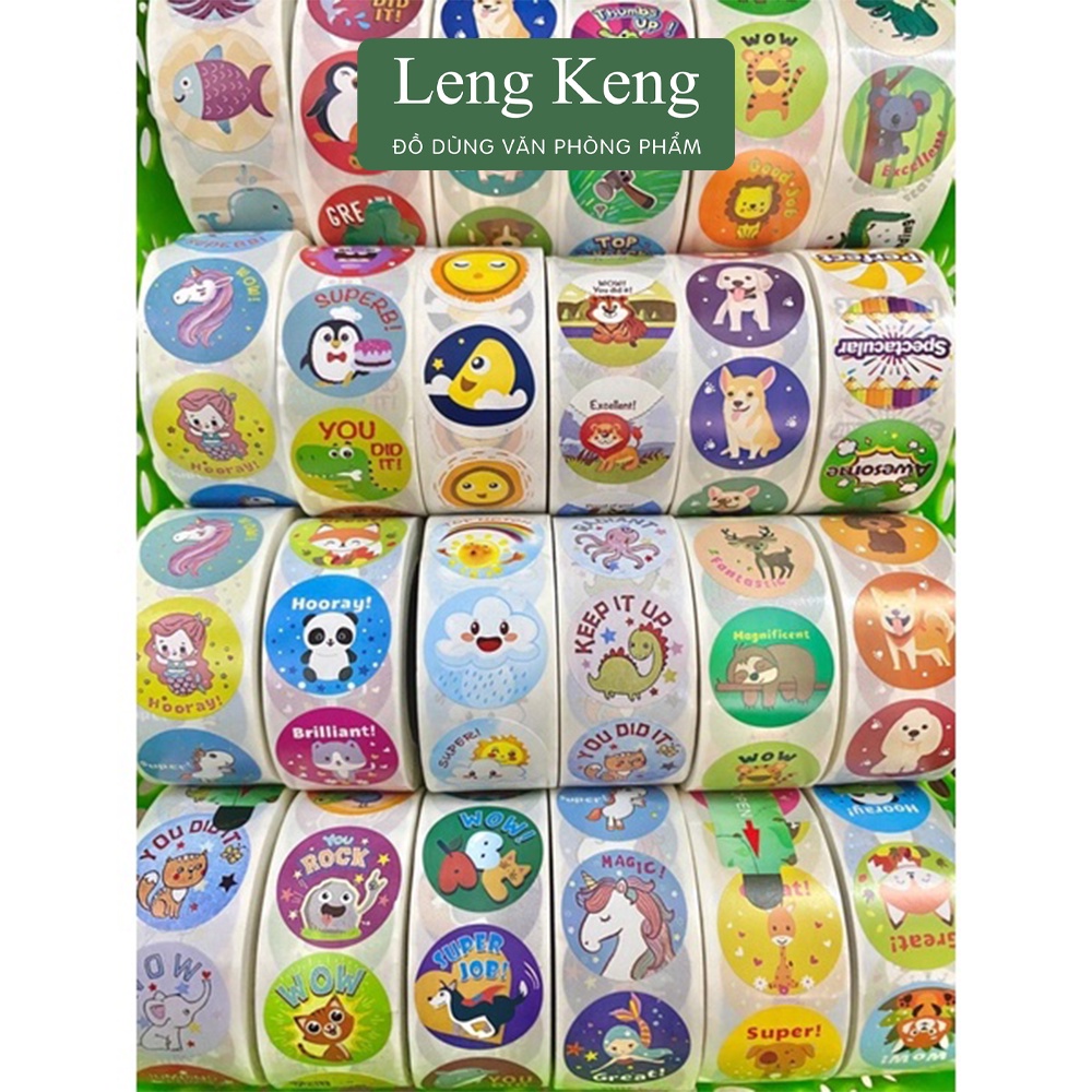 Cuộn sticker khen thưởng văn phòng phẩm Leng Keng 500 hình/cuộn STK02