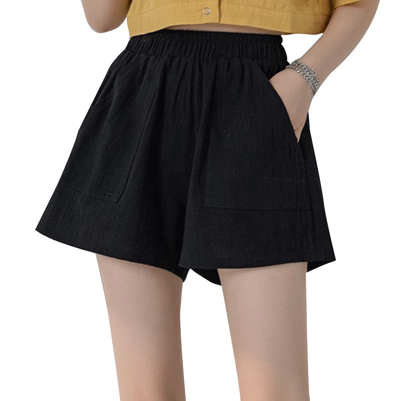 Quần Sooc Cotton Lanh Ống Rộng Thoải Mái Có Túi Thời Trang Mùa Hè Cho Nữ