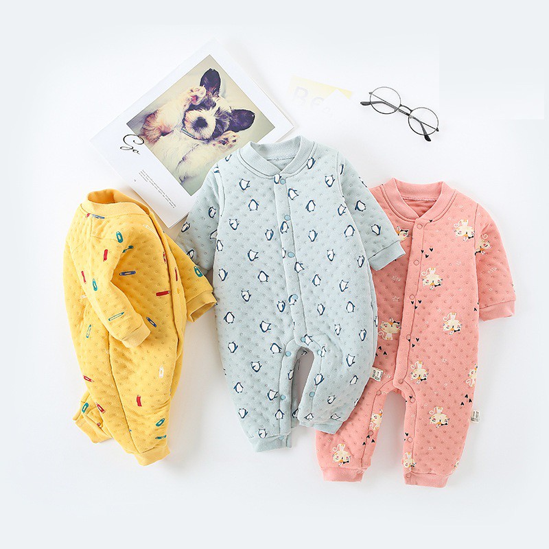 Body dài tay trần bông 3 lớp ủ ấm cho bé Trai bé gái 3-12 tháng SLTB04