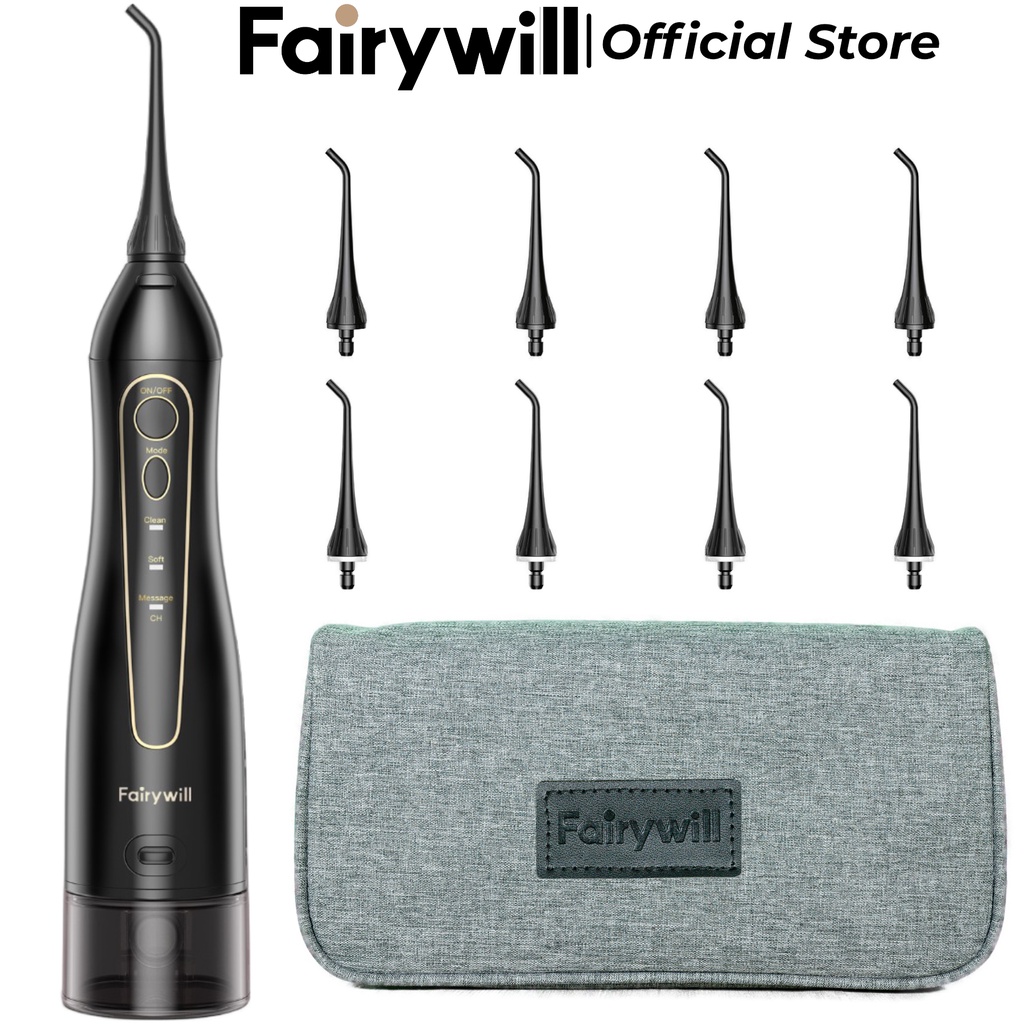 Máy Tăm Nước Cầm Tay Fairywill FW5020E. Tặng túi đựng máy và đầu tăm. Hàng nhập khẩu chính hãng