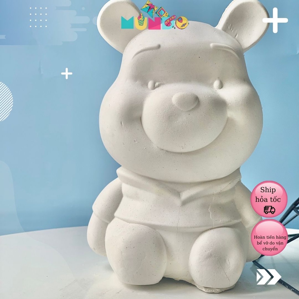 Tượng Tô Màu (Có Màu Cọ) Cao Cấp Chọn Mẫu SIZE XXL Mô Hình Gấu Pooh, Tượng Thạch Cao MUNDO