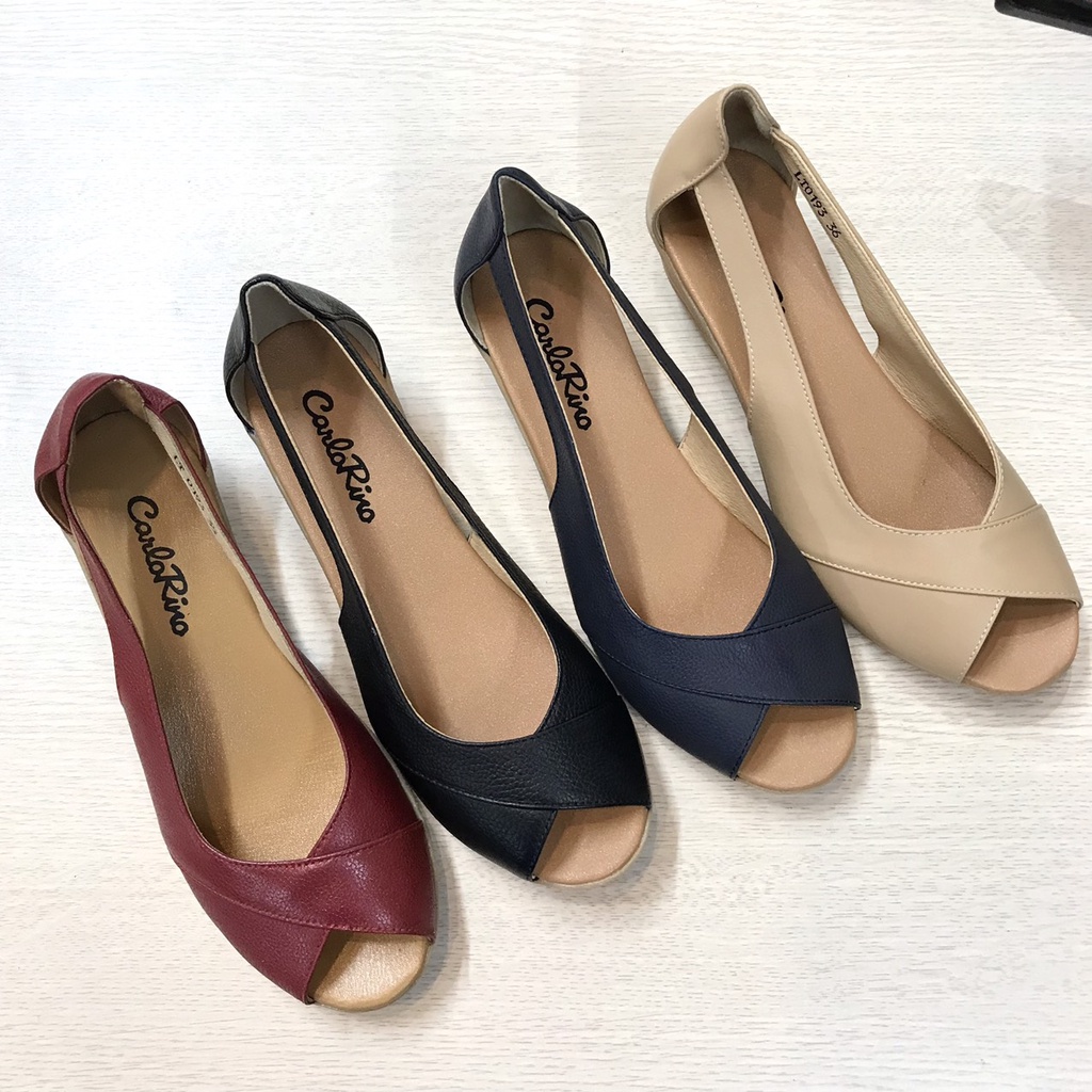 Giầy Khoét eo Hở Mũi Da Thật 3f