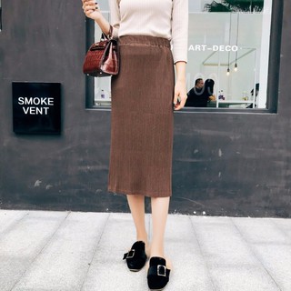 Chân váy len màu nâu xẻ tà siu đẹp