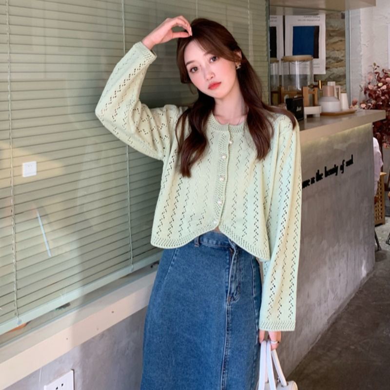 Áo khoác cardigan dệt kim mỏng dáng rộng chống nắng thời trang thu cho nữ