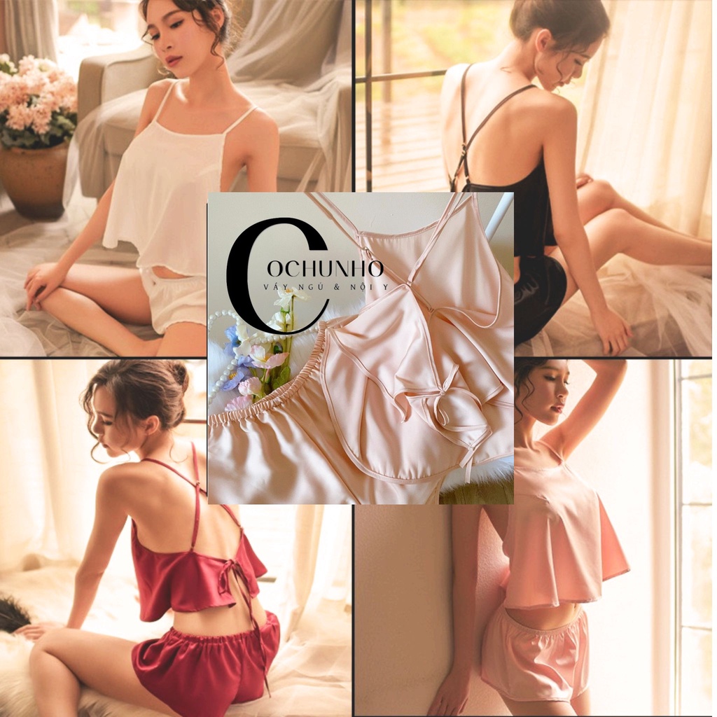 [cochunhoquan11] LL145 Đồ bộ nữ mặc nhà 2 dây trơn vải lụa kiểu dáng sexy