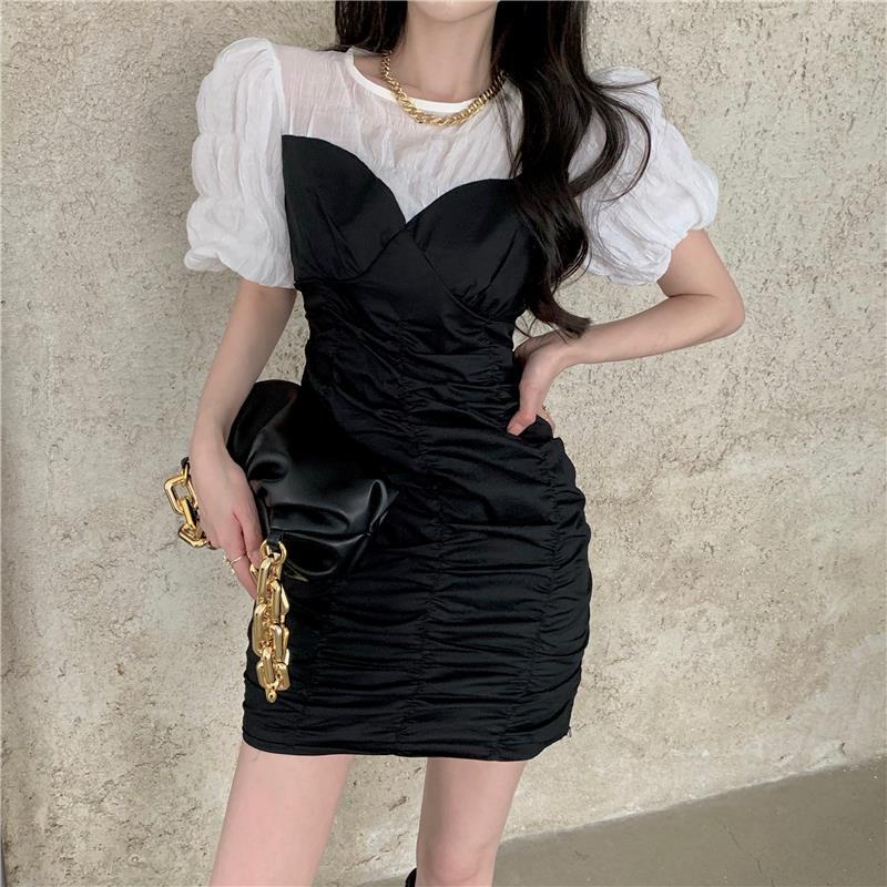 Đầm Tay Phồng Ngắn Màu Trắng Thời Trang Mùa Hè Phong Cách Pháp Kiểu Mới Cổ Điển Cho Nữ
