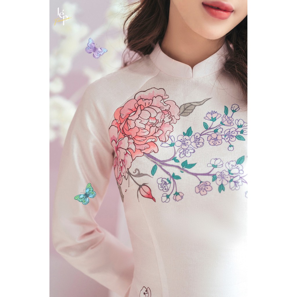 Áo dài Lép Lệ hoa - Hồng phấn "hoat tiết hoa phối họa tiết rắn"
